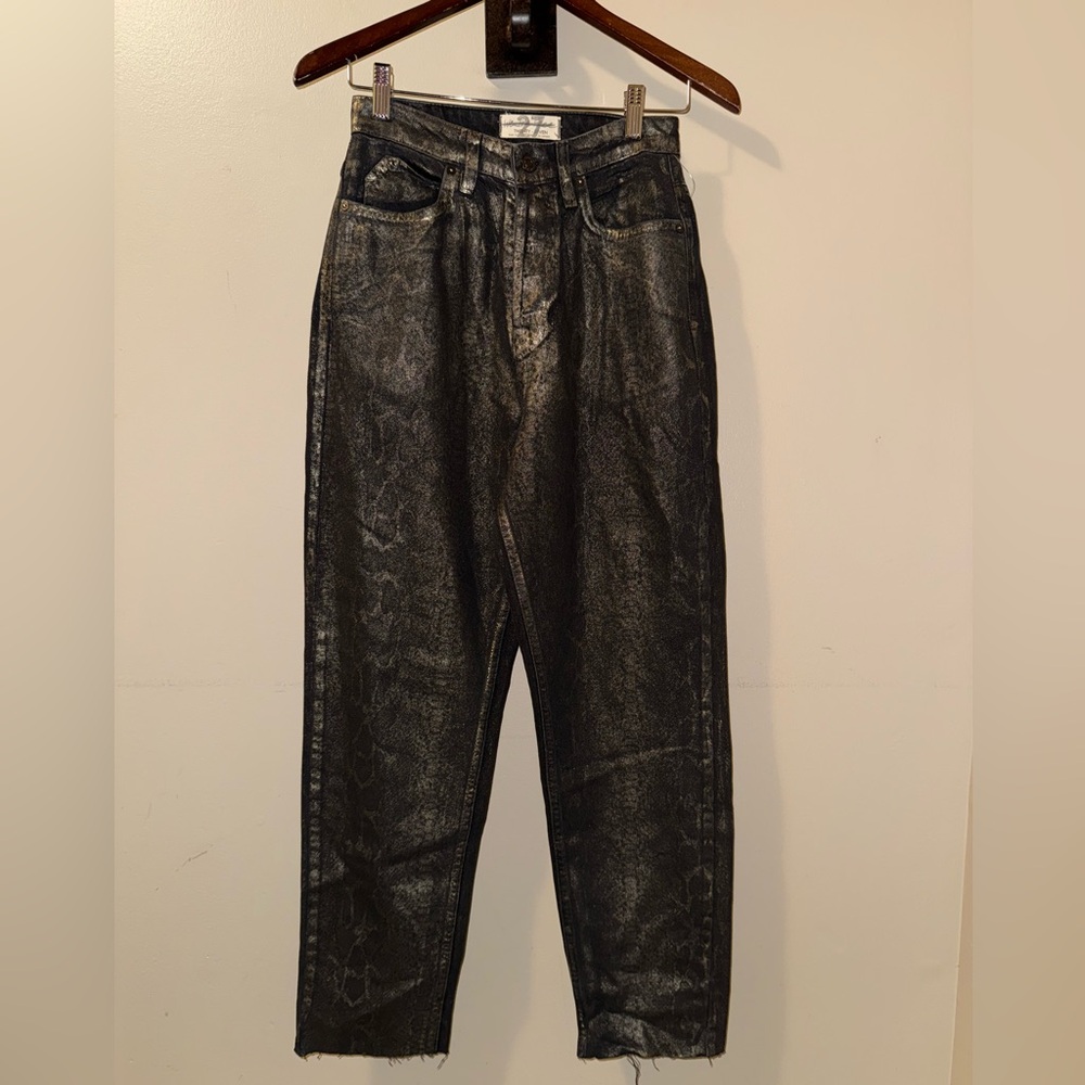Free People NWOT Wee the Free Georgine Crvy Foil Raw Hem Denim Jeans,Size-27